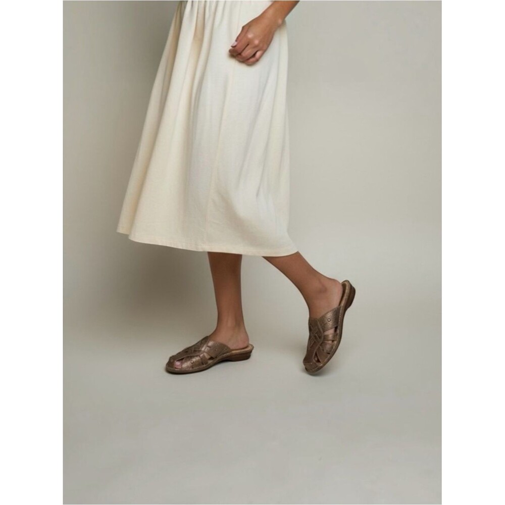 Covington Heather Bronze Leather Fisherman Comfort Slip On Slide Wedge Sandals 8
